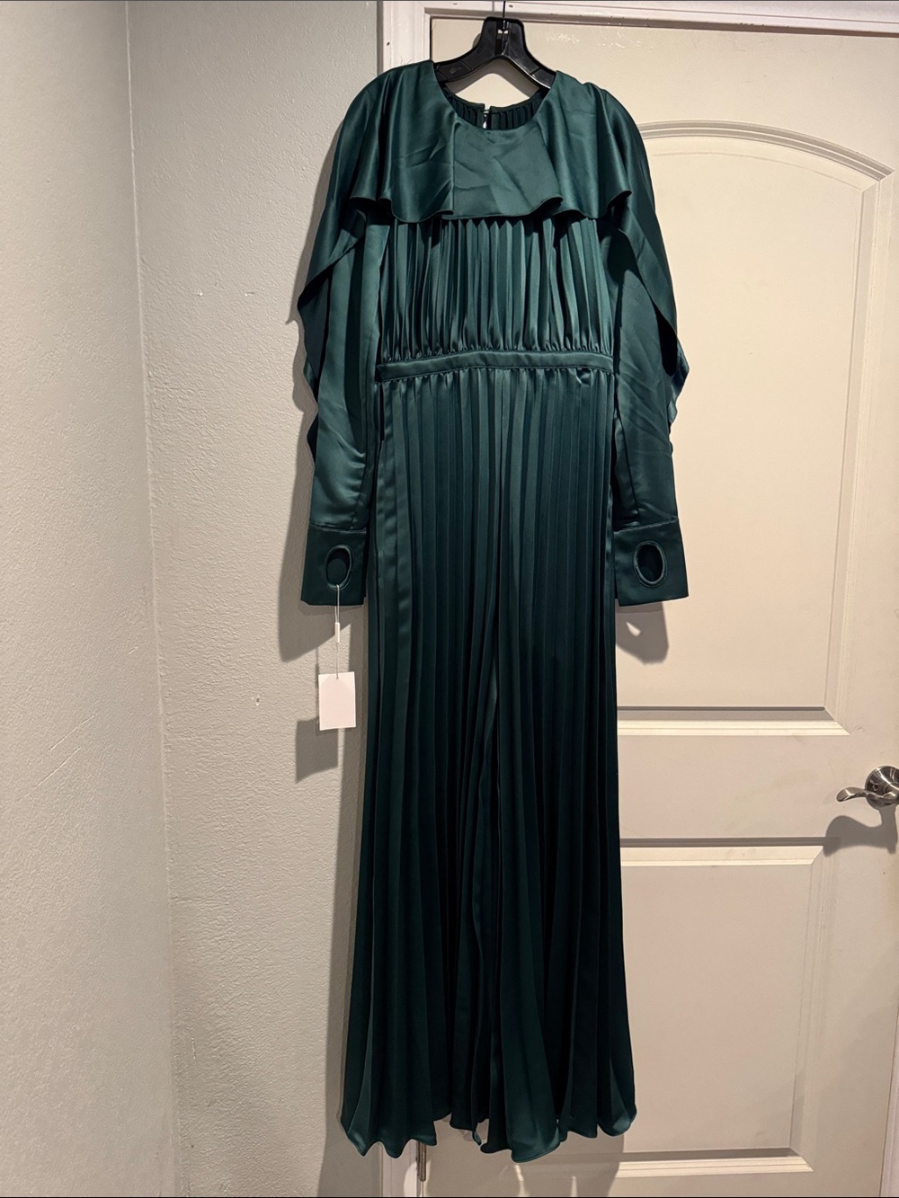 Self-Portrait Emerald Green Pleated Satin Jumpsuit - Long Flare